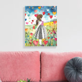 水彩ハートと小さな女の子 キャンバスプリント (インサイチュ (リビング))