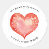 水彩ハートと引用文 ラウンドシール (正面)