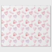 水彩ハートと愛バレンタインデー ラッピングペーパー (フラット)