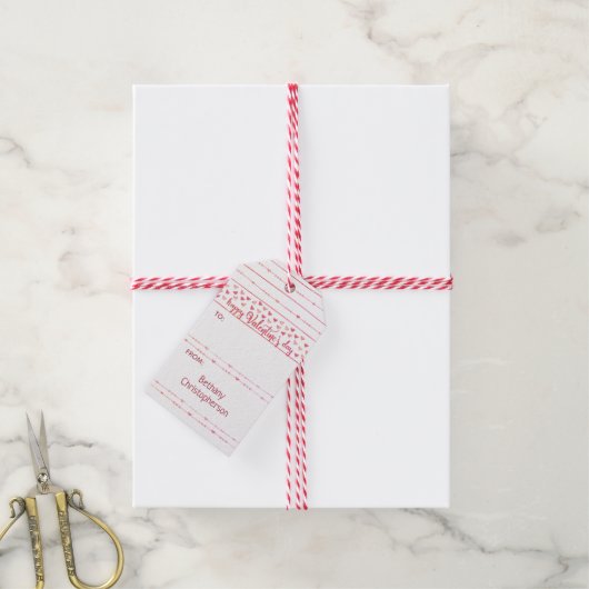 水彩ハートと矢印バレンタイン ギフトタグ (より糸付き)