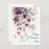 水彩ハートと花バレンタインの挨拶 ポストカード (正面/裏面)