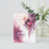 水彩ハートと花バレンタインの挨拶 ポストカード (スタンド正面)