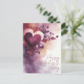 水彩ハートと花バレンタインの挨拶 ポストカード (スタンド正面)