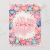 水彩ハートと花バレンタインデー ポストカード (正面)