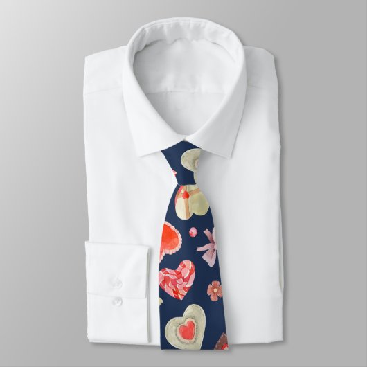 水彩ハートと花 ネクタイ (タイ)