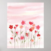 水彩ハートと花 ポスター (正面)