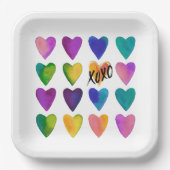 水彩ハートとXOXO紙プレート ペーパープレート (正面)