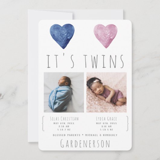 水彩ハートの双子発表 案内状 (正面)