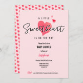 水彩ハートの小さな愛らしいピンクのシャワー 招待状 (正面/裏面)