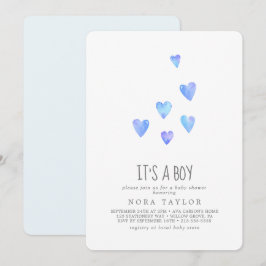 水彩ハートの男の子ベビーシャワー 招待状
