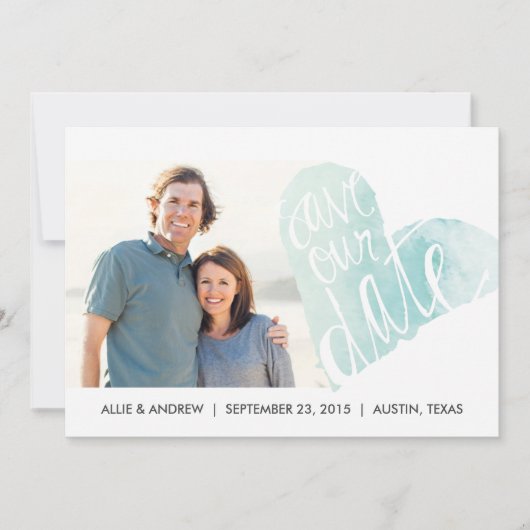 水彩ハートの結婚式延期お知らせ 招待状 (正面)