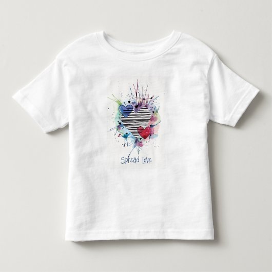 水彩ハートのTシャツ 可愛い トドラーTシャツ (正面)