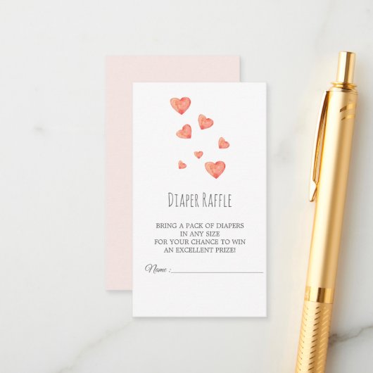 水彩ハートガールおむつラッフルカード エンクロージャーカード (正面/裏面インサイチュ)