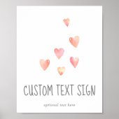 水彩ハートガールベビーシャワーカスタム文字標識 ポスター (正面)