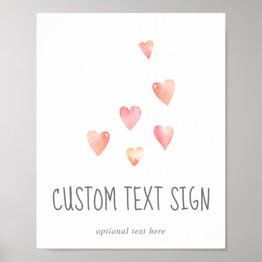 水彩ハートガールベビーシャワーカスタム文字標識 ポスター (正面)