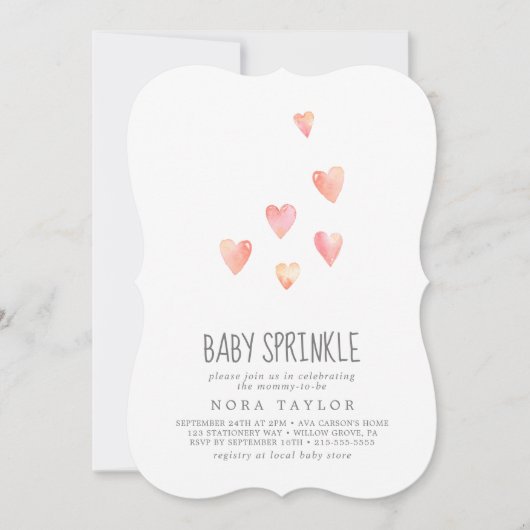 水彩ハートガールベビー振りかけ招待状 招待状 (正面)