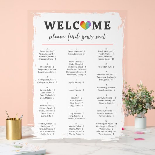 水彩ハートゲイレズ結婚ビアンの座席表 アクリルサイン (ウェディング)