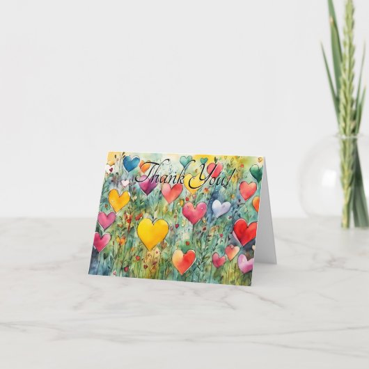 水彩ハートサンキューグリーティングカード サンキューカード (正面)