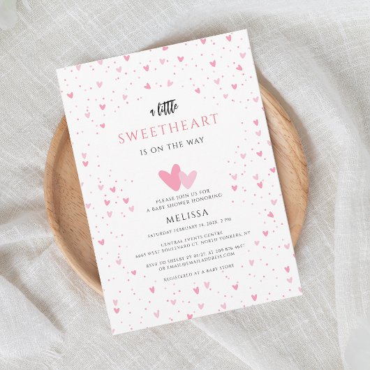 水彩ハートスウィートガールベビーシャワー 招待状