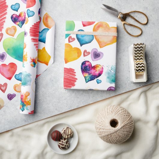 水彩ハートスタイル ラッピングペーパー (クラフト)