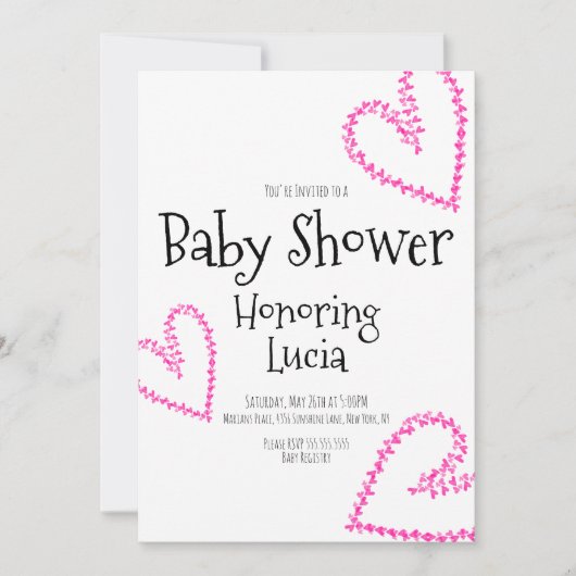 水彩ハートスタンプリースラブベビーシャワー 招待状 (正面)