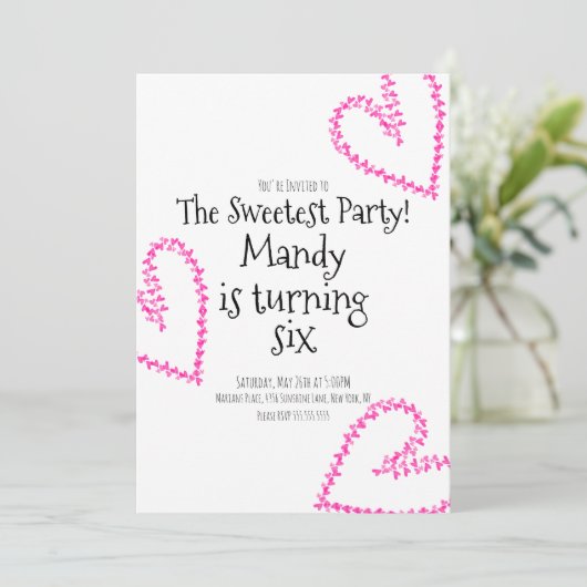 水彩ハートスタンプリースラブ誕生日 招待状 (スタンド正面)