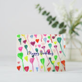 水彩ハートハッピーバースデー芸術 ポストカード (スタンド正面)