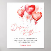 水彩ハートバレンタインおむつラッフル ポスター (正面)