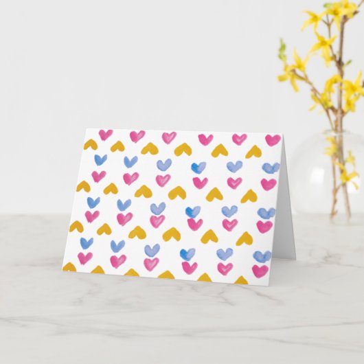 水彩ハートバレンタインデーカード カード (黄色い花)