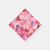 水彩ハートパターモダンンコンテンポラリーピンク スタンダードカクテルナプキン (角)