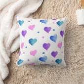 水彩ハートパターンピンクブルーパープル クッション (ブランケット)