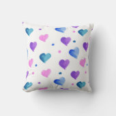 水彩ハートパターンピンクブルーパープル クッション (正面)