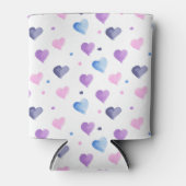 水彩ハートパターンブルーピンクパープル 缶クーラー (正面)