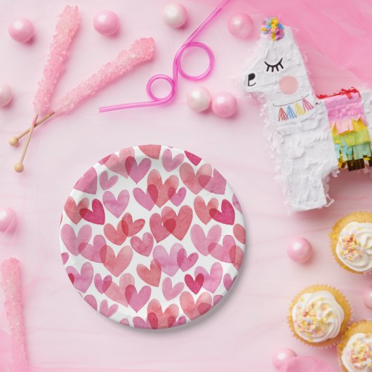 水彩ハートパターン ペーパープレート (パーティー)