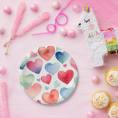 水彩ハートパターン ペーパープレート (パーティー)