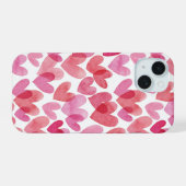 水彩ハートパターン iPhone 15ケース (裏面横)
