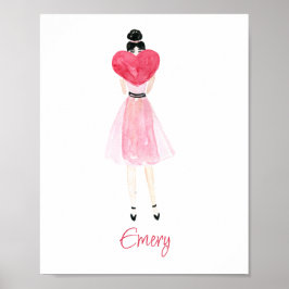 水彩ハートファッションガールポスター ポスター