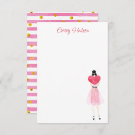 水彩ハートファッション女の子 サンキューカード