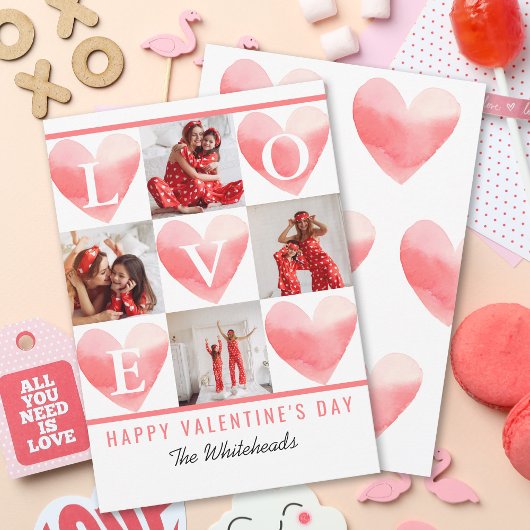 水彩ハートフォトコラージバレンタイン シーズンカード