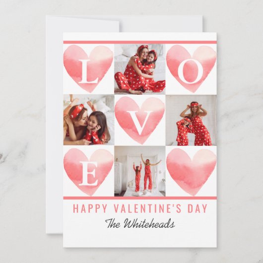 水彩ハートフォトコラージバレンタイン シーズンカード (正面)