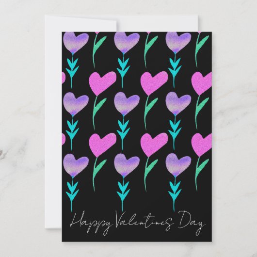 水彩ハートフラワーヴァレパターン（の模様が）あるンティン 招待状 (正面)