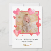 水彩ハートフレームフォトバレンタイン シーズンカード (正面)