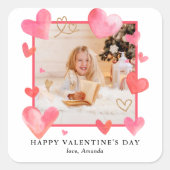 水彩ハートフレームフォトバレンタイン スクエアシール (正面)