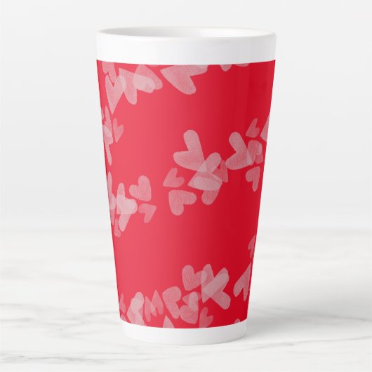 水彩ハートフローティングスタンプピンクレッド カフェラテマグ (正面)