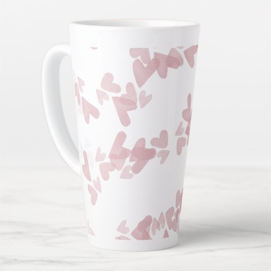 水彩ハートフローティング切手ピンク カフェラテマグ (左アングル)