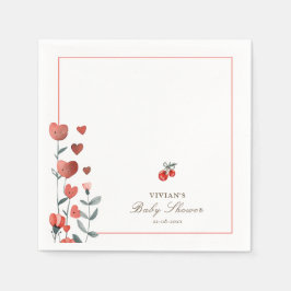 水彩ハートフローラさくらんぼオントップベビーシャワー スタンダードカクテルナプキン
