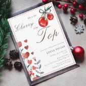 水彩ハートフローラさくらんぼオントップベビーシャワー 招待状