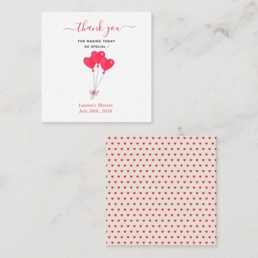 水彩ハートブライダルシャワーありがとう エンクロージャーカード (正面/裏面)