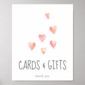 水彩ハートベビーシャワーカードとギフトサイン ポスター (正面)