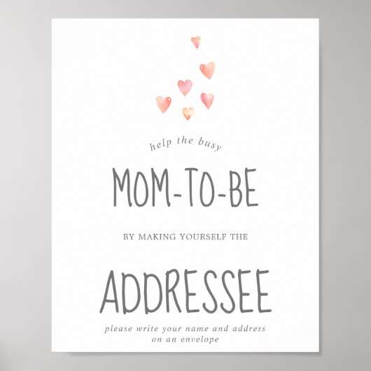 水彩ハートベビーシャワー住所と封筒 ポスター (正面)
